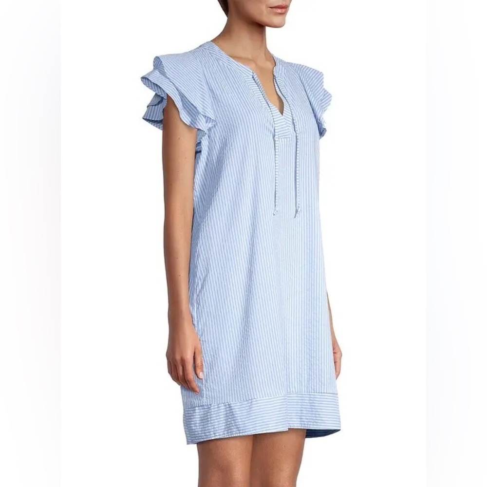Vineyard Vines dress performance ruffle sleeve shift blue and white stripes - Picture 4 of 12
